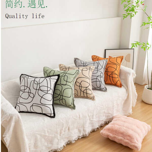 Chenille Pillow Cover with Geometric Lines