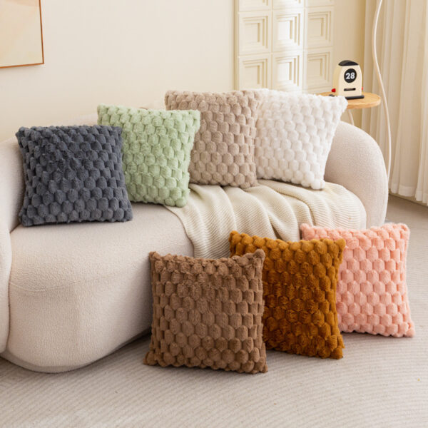 Faux Rabbit Fur Diamond Pattern Pillow Cover