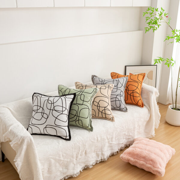 Chenille Geometric Line-Patterned Cushion Cover