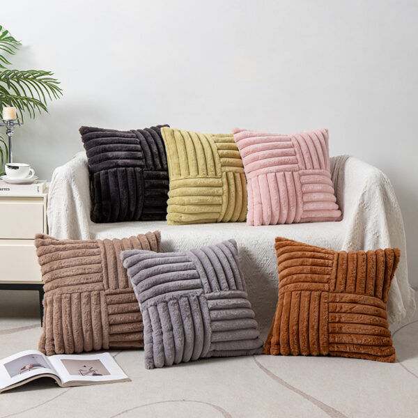 Faux Rabbit Fur Ribbed Panel Cushion Cover