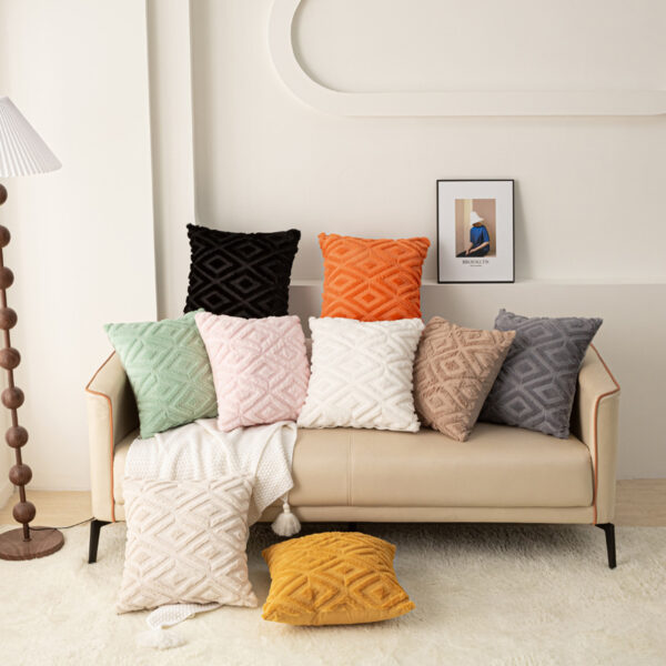 Rabbit Hair Diamond-Checkered Cushion Cover